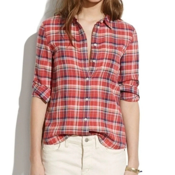 Madewell • Red Plaid Suntour Button Up Shirt - Picture 1 of 6